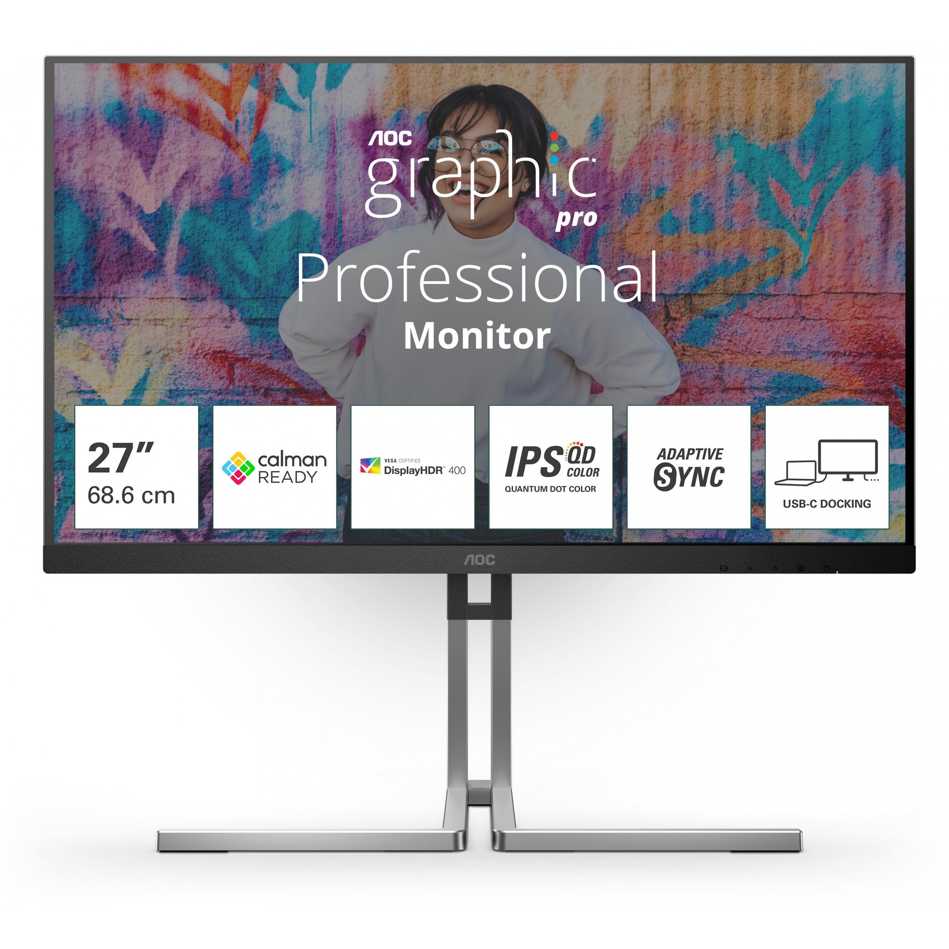 AOC Q27U3CV. 68,6 cm (27"). 2560 x 1440 piksela. Quad HD. LCD. 4 ms. Crni