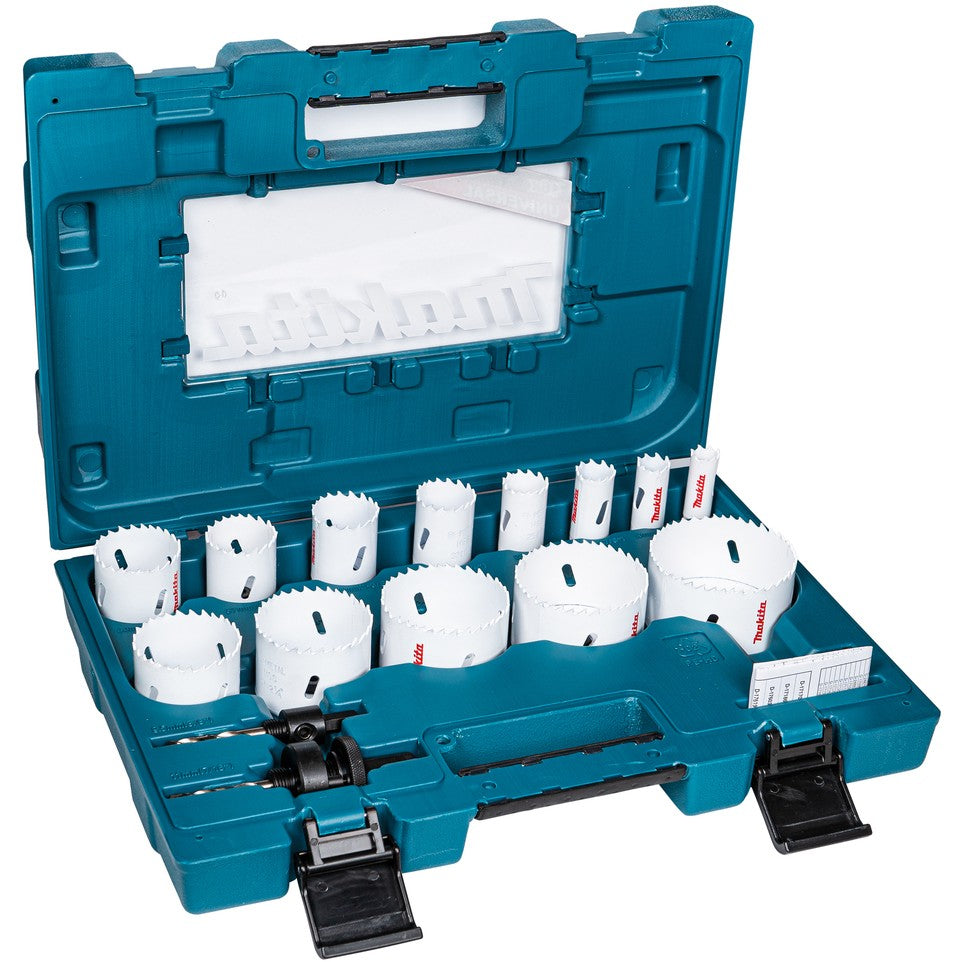 Makita D-63993. Set. Burgije. Aluminij. Plastika. Čelik. Drvo. Bimetalni. Brzorezni čelik (HSS). 3,8 cm. 16, 19, 22, 25, 32, 35, 37, 44, 51, 57, 64, 68, 76 mm