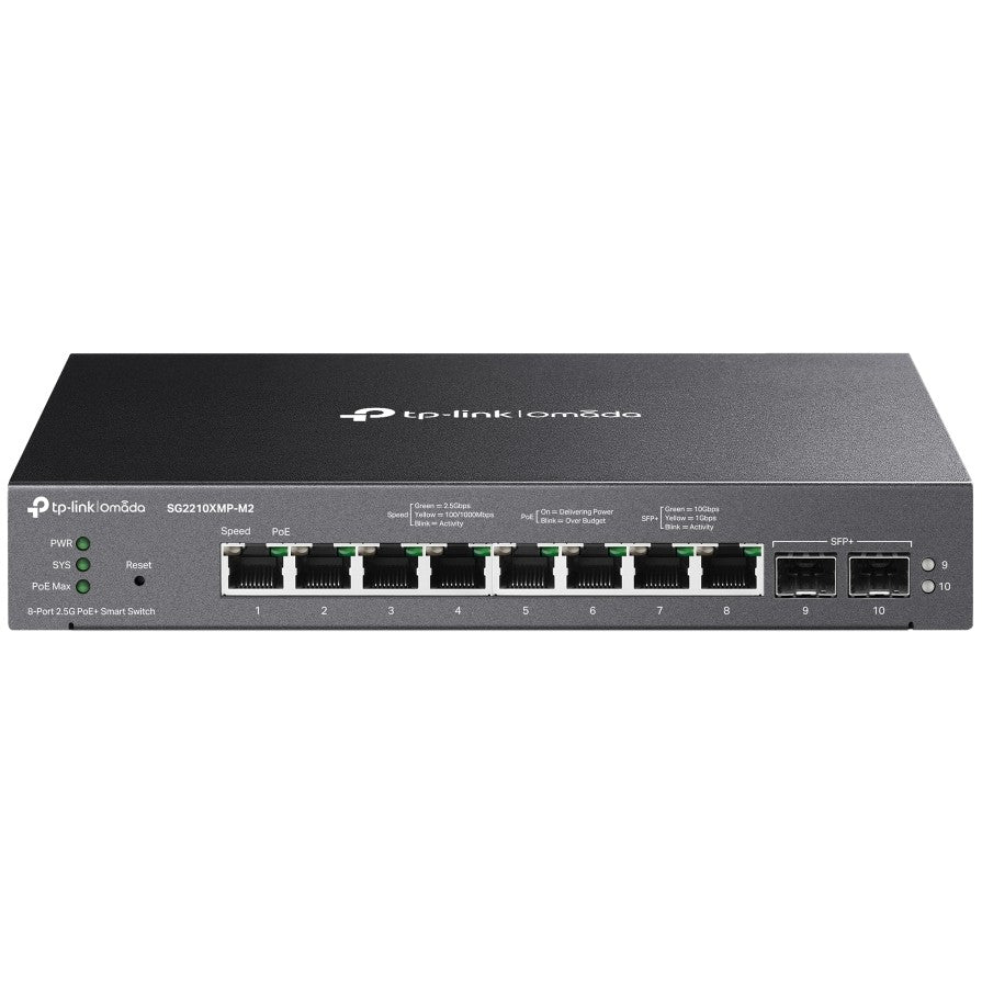 TP-Link Omada SG2210XMP-M2. Upravljani. L2/L2+. 2.5G Ethernet (100/1000/2500). Napajanje preko Etherneta (PoE). Montaža u rack. Montaža na zid.