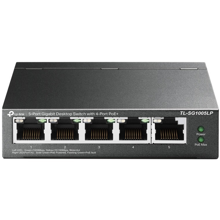 TP-Link 5-portni gigabitni desktop switch sa 4 PoE+ porta. Neupravljan. Gigabit Ethernet (10/100/1000). Napajanje preko Etherneta (PoE). Montaža na zid.