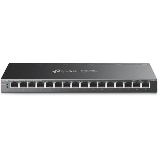 TP Link TL-SG116P. Neupravljani. Gigabit Ethernet (10/100/1000). Puni dupleks. Napajanje preko Etherneta (PoE). Montaža na zid