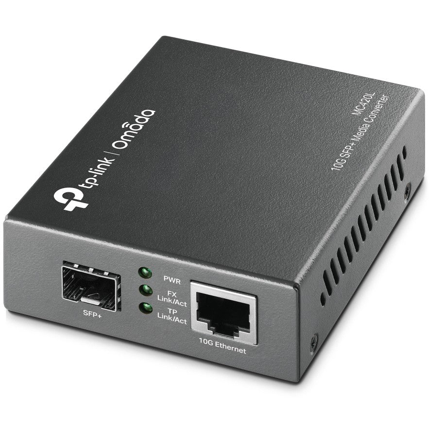 TP-Link Omada MC420L. 10000 Mbps. IEEE 802.3ab. IEEE 802.3ae. IEEE 802.3an. IEEE 802.3aq. IEEE 802.3x. IEEE 802.3z. 2.5GBASE-T. 10GBASE-T. 1000BASE-T. 10000 Mbps. Puni. Polovični. 100 m