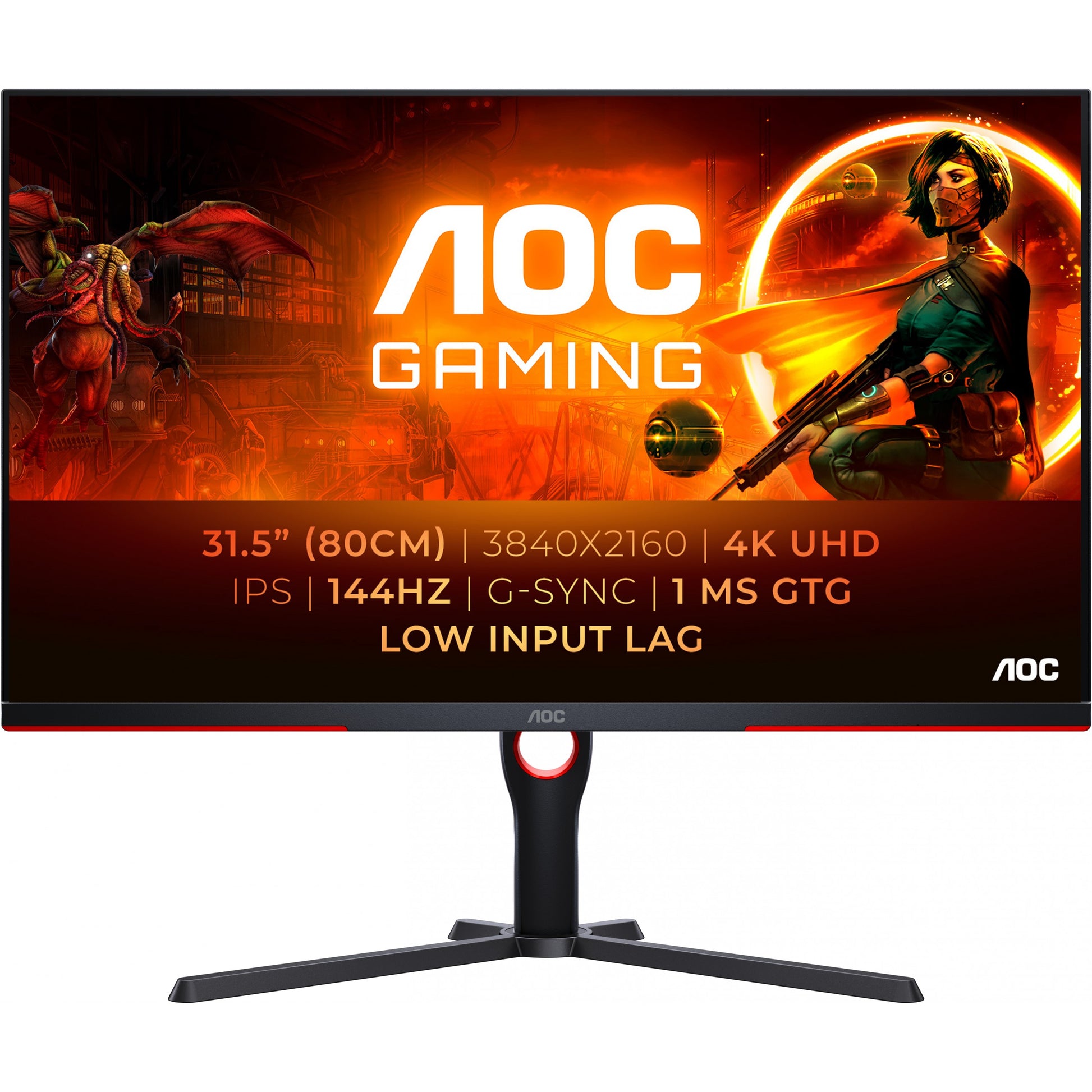 AOC G3 U32G3X/BK. 80 cm (31,5"). 3840 x 2160 piksela. 4K Ultra HD. LED. 1 ms. Crni. Crveni.