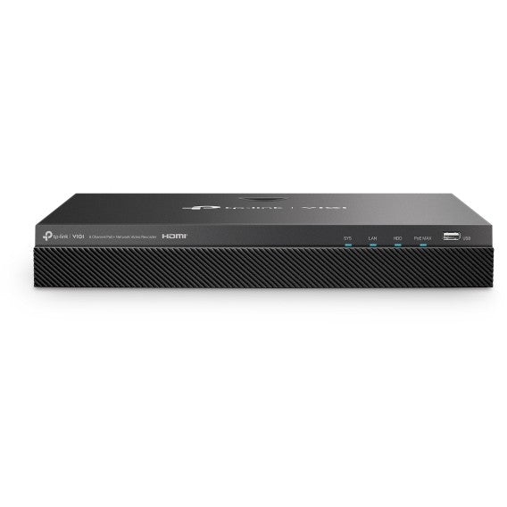 TP-Link VIGI NVR2008H-8MP. 8 kanala. 3840 x 2160 piksela. 3840x2160. 1920x1080. 1680x1050. 1440x900. 1280x1024. 1280x720. G.711. G.711u. G.726. H.264. H.264+. H.265. H.265+. 60 fps