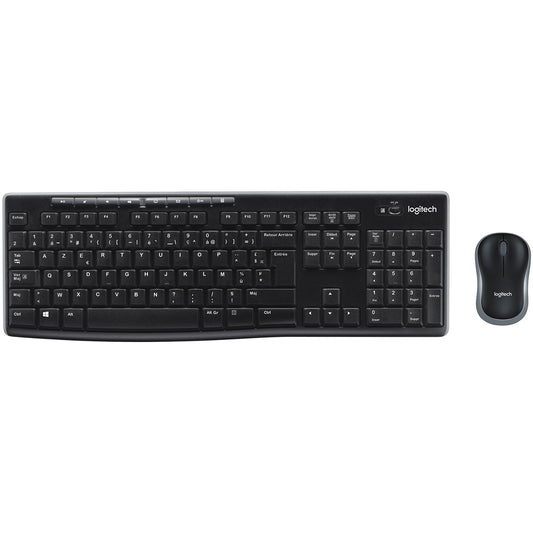 Logitech MK270. Puna veličina (100%). Žični. RF bežični. AZERTY. Crni. Miš uključen.