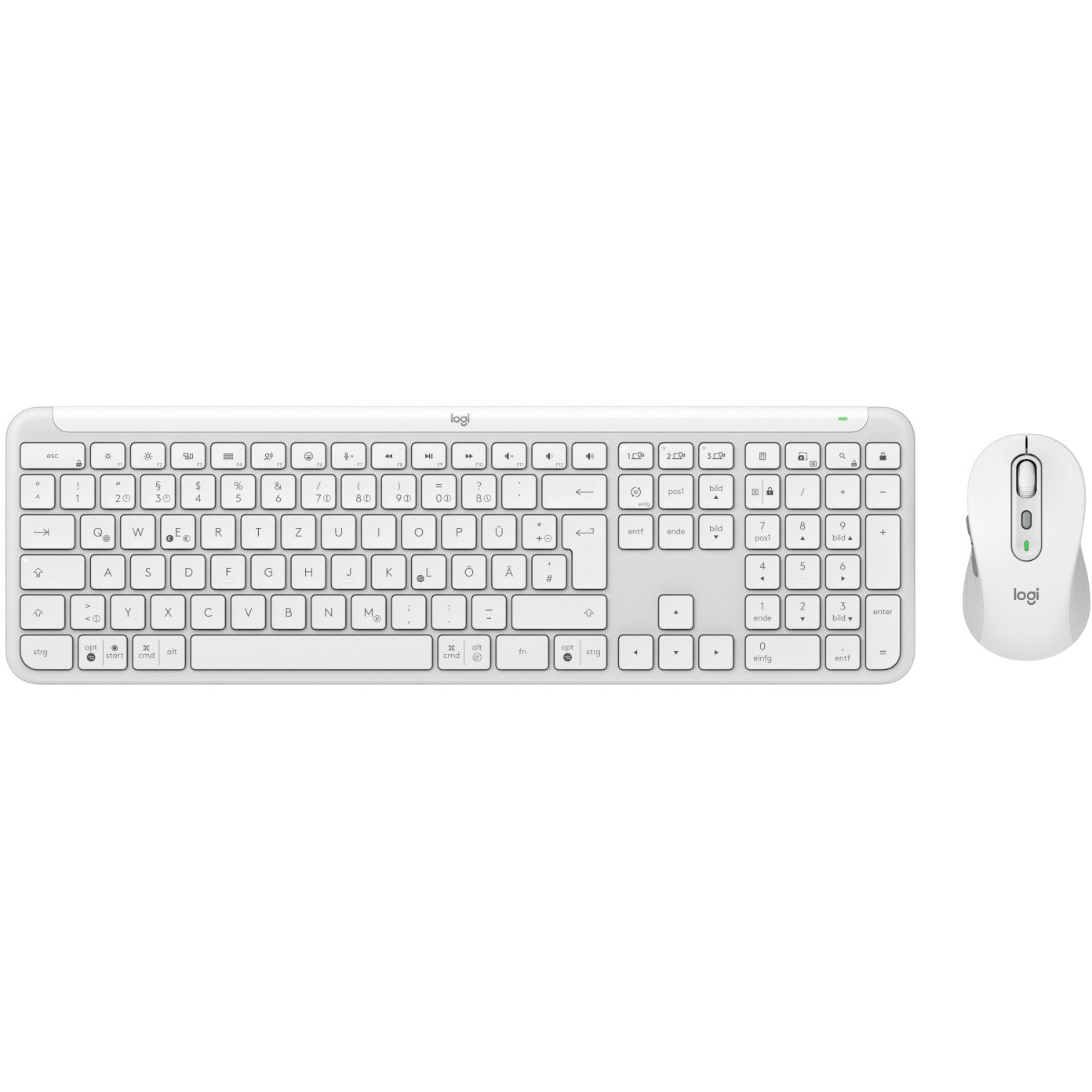 Logitech Signature Slim Combo MK950. Bežični. RF bežični + Bluetooth. Makazasti prekidač. QWERTY. Bijela. Miš uključen.