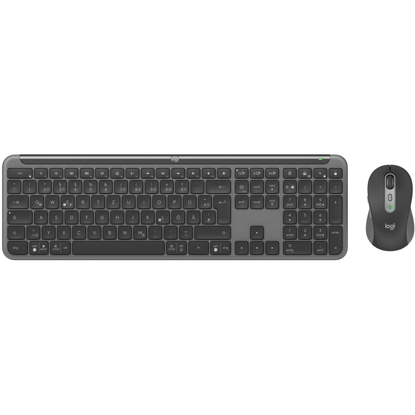 Logitech Signature Slim Combo MK950. Bežični. RF bežični + Bluetooth. Makazasti prekidač. QWERTY. Grafit. Miš uključen.