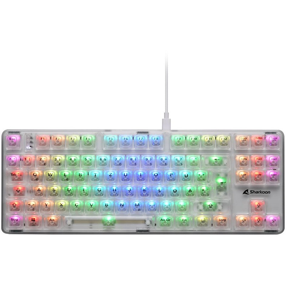 Sharkoon 4044951040131. Bez ključa (80-87%). Žični i bežični. USB. QWERTZ. RGB LED. Bijela.