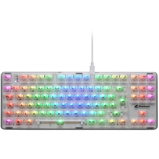 Sharkoon 4044951040131. Bez ključa (80-87%). Žični i bežični. USB. QWERTZ. RGB LED. Bijela.