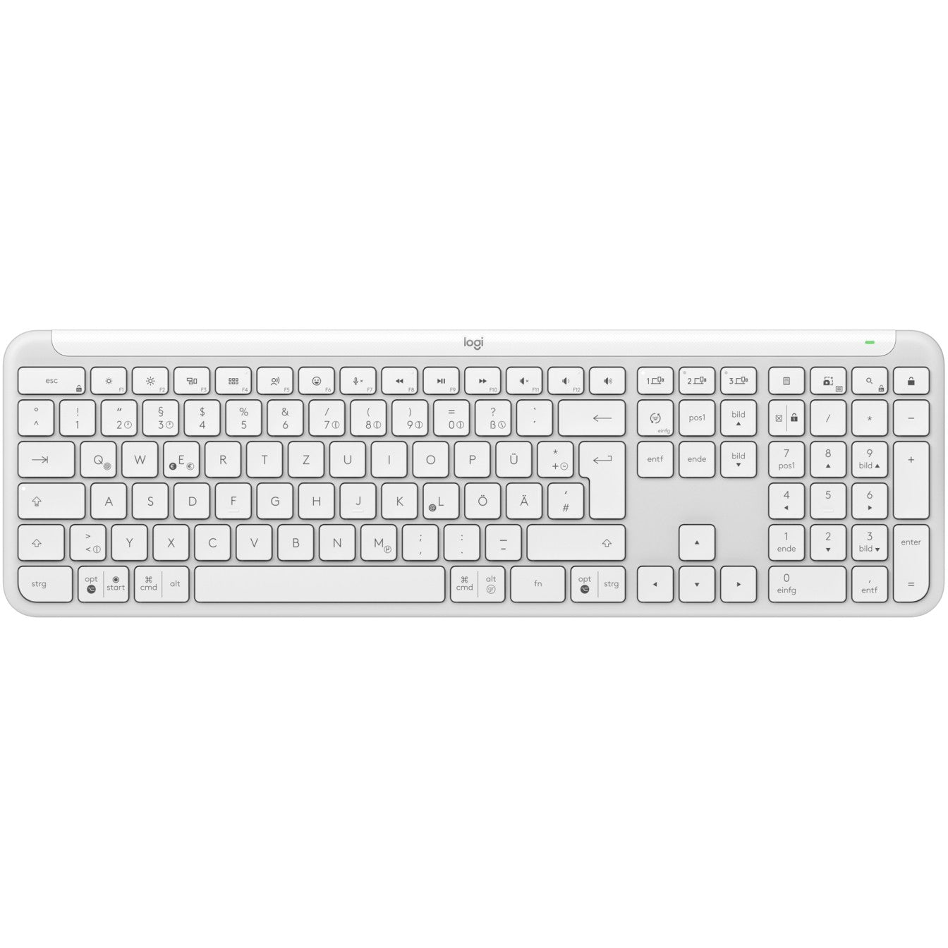Logitech Signature Slim K950. Puna veličina (100%). Bežično. RF bežično + Bluetooth. Makazasti prekidač. QWERTY. Bijela.