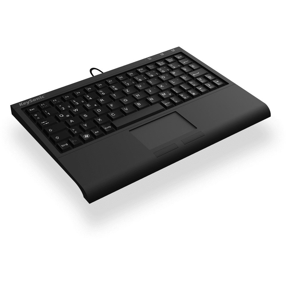 KeySonic ACK-3410 (DE) Super-Mini tastatura. Pametni touchpad. USB. Crna. Mini. Žičan. USB. Membranski prekidač. QWERTZ. Crna.