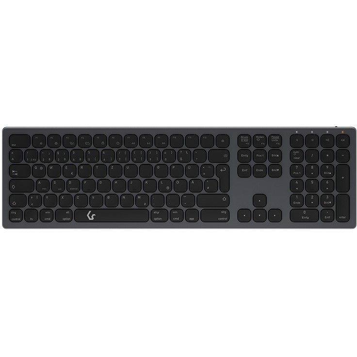 KeySonic KSK-8023BTRF (DE). Aluminijska tastatura pune veličine. Bluetooth® i RF. Za Windows® i macOS®. Antracit/crna. Puna veličina (100%). Bežična. Bluetooth. Membranski prekidači. QWERTZ raspored. Antracit. Crna.