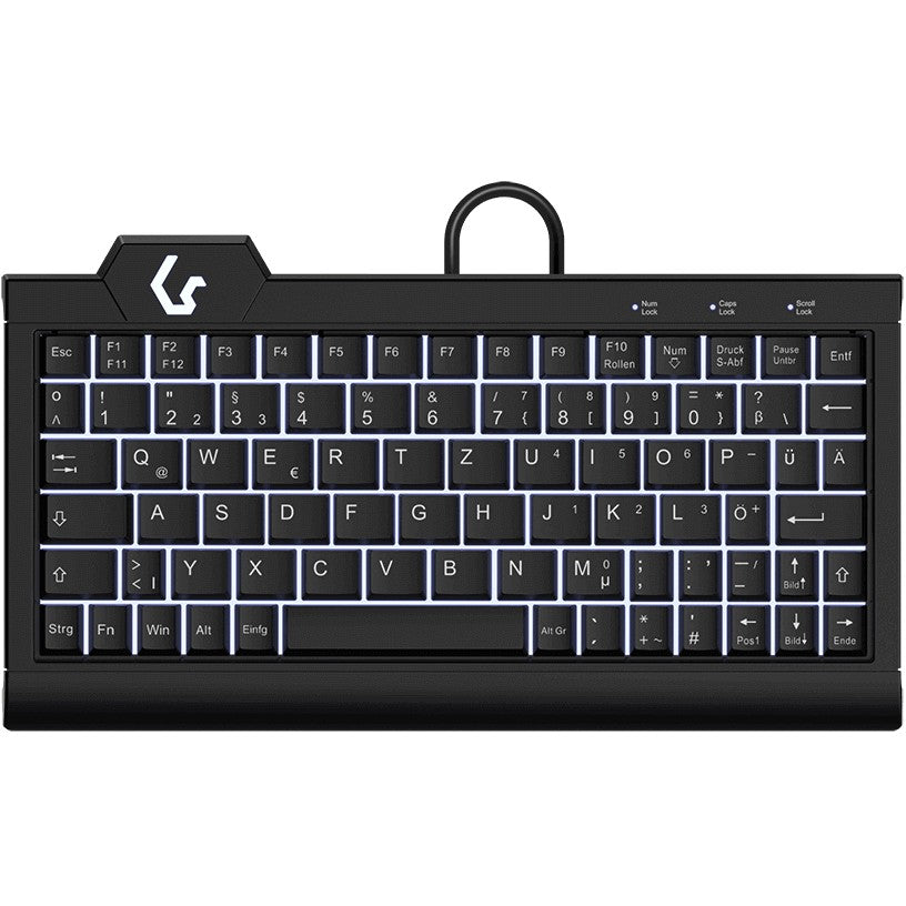 KeySonic KSK-3010ELC (DE). Odlična mini tastatura sa pozadinskim osvjetljenjem. USB/PS/2 combo. Crna. Žična. USB. Membranski prekidač. QWERTZ. LED. Crna.
