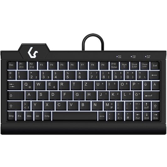 KeySonic KSK-3010ELC (DE). Odlična mini tastatura sa pozadinskim osvjetljenjem. USB/PS/2 combo. Crna. Žična. USB. Membranski prekidač. QWERTZ. LED. Crna.