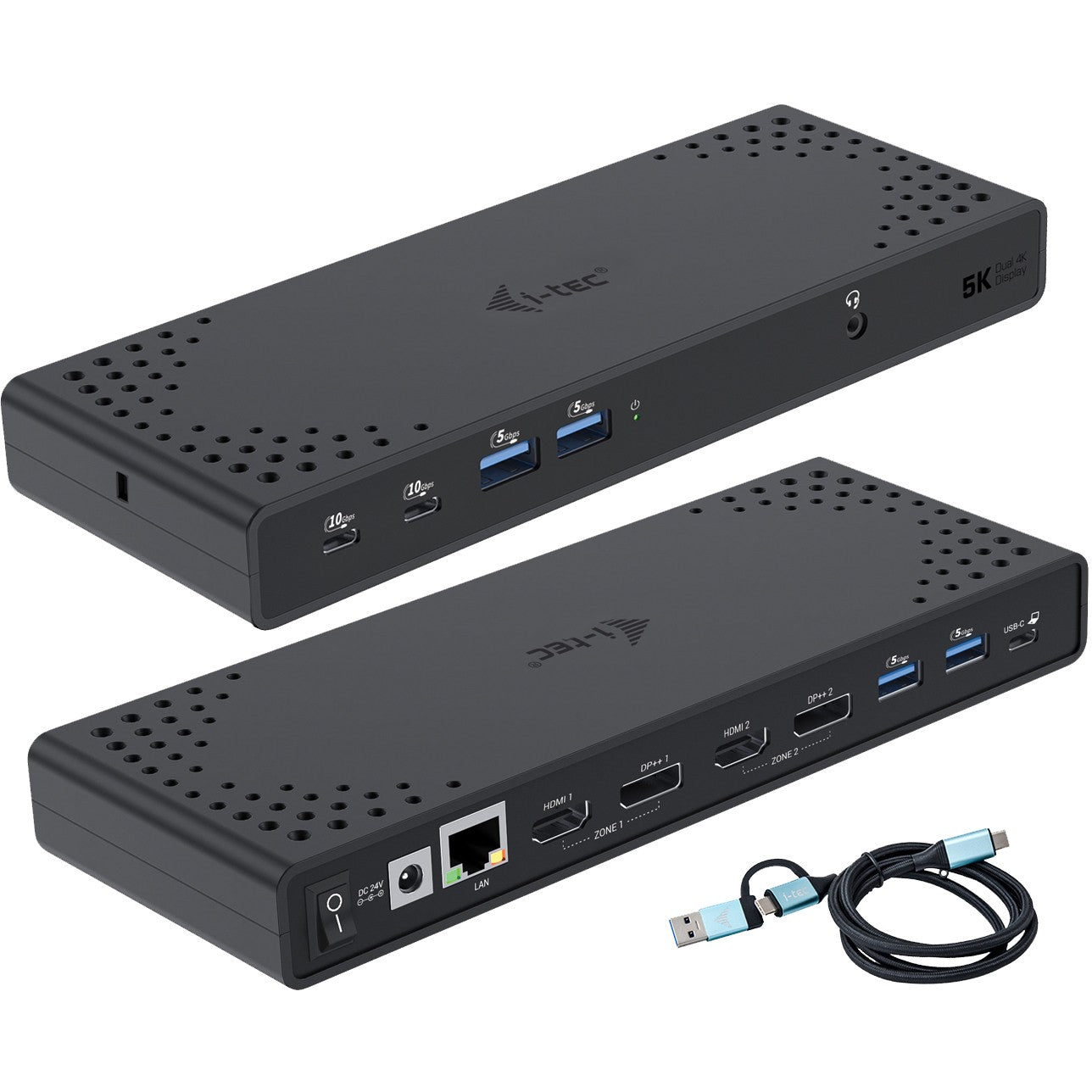 i-tec USB 3.0 / USB-C / Thunderbolt 3 priključna stanica za dva ekrana Gen2 + napajanje 100W. Žični. USB 3.2 Gen 1 (3.1 Gen 1) Type-C. 100W. 10,100,1000 Mbps. Crna. 10Gbps