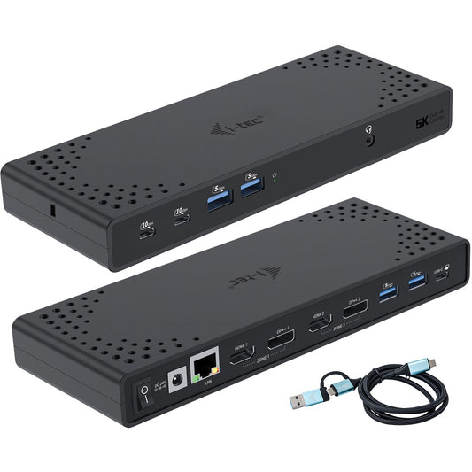 i-tec USB 3.0 / USB-C / Thunderbolt 3 priključna stanica za dva ekrana Gen2 + napajanje 100W. Žični. USB 3.2 Gen 1 (3.1 Gen 1) Type-C. 100W. 10,100,1000 Mbps. Crna. 10Gbps