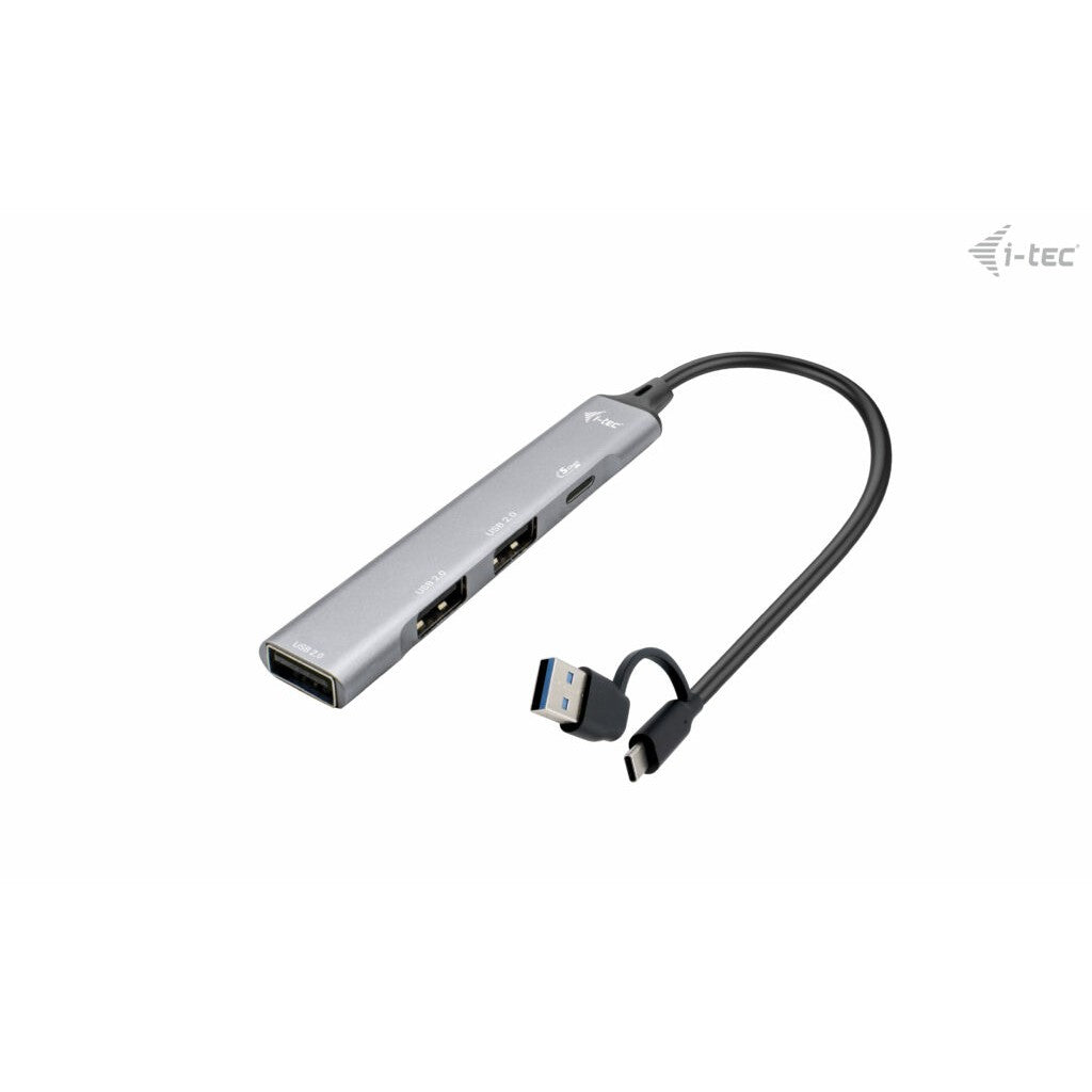 i-tec USB-C/USB-A metalni HUB 1x USB 3.0 + 3x USB 2.0. USB 3.2 Gen 1 (3.1 Gen 1) Tip-A + Tip-C. USB 2.0. USB Tip-C 5000 Mbps. Srebrni. Android. ChromeOS. 100mm