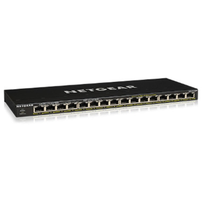 NETGEAR GS316P. Neupravljani. Gigabit Ethernet (10/100/1000). Puni dupleks. Napajanje preko Etherneta (PoE). Montaža na zid