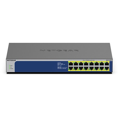 NETGEAR GS516PP. Neupravljan. Gigabit Ethernet (10/100/1000). Puni dupleks. Napajanje preko Etherneta (PoE). Montaža u rack