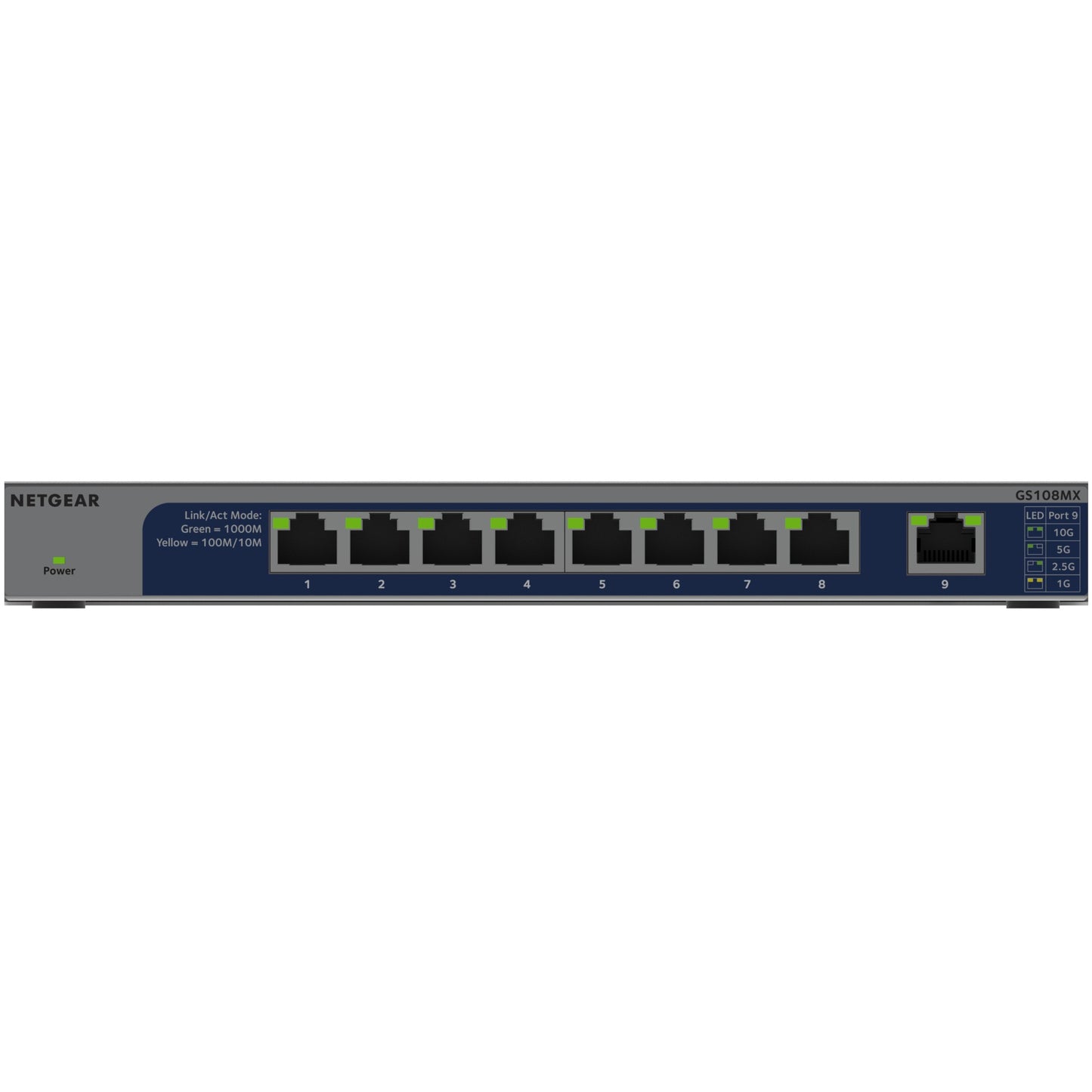 NETGEAR GS108MX-100EUS. Neupravljan. Sloj 2. Gigabit Ethernet (10/100/1000). Puni dupleks. Montaža u rack. Montaža na desktop/zid.