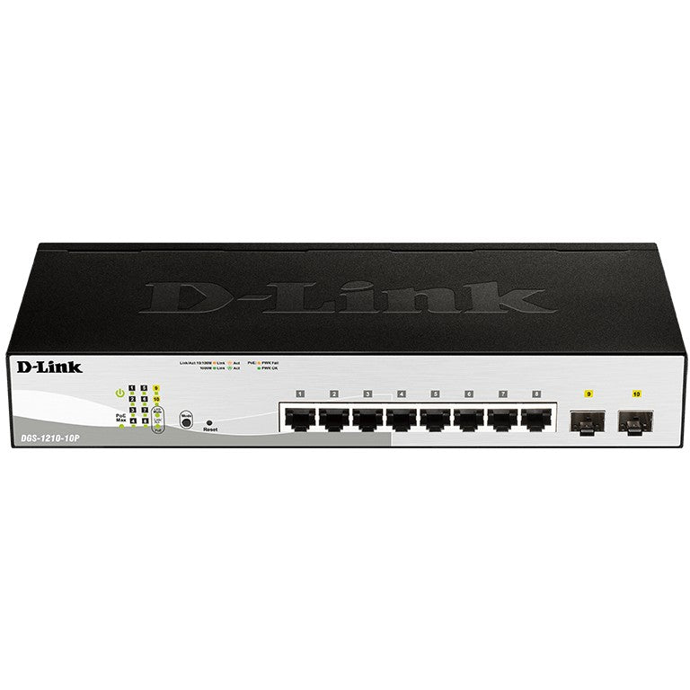 D-Link DGS-1210-10P. Upravljani. L2. Gigabit Ethernet (10/100/1000). Napajanje preko Etherneta (PoE). Montaža u rack. 1U