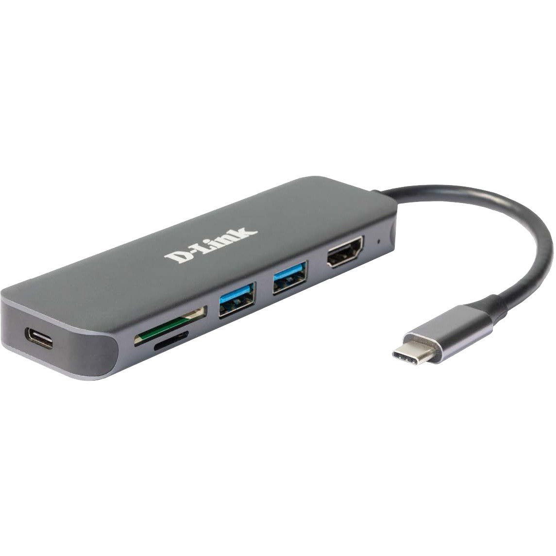 D-Link DUB-2327. Žični. USB Tip-C 60 W. Sivi. MicroSD (TransFlash). SD. SDHC. SDXC. 5 Gbps