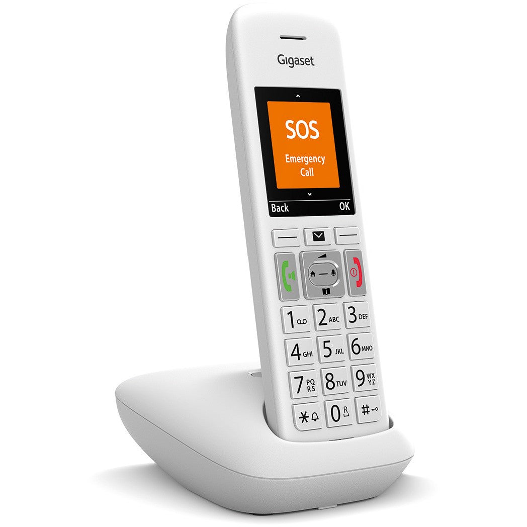 Gigaset E390. Analogni/DECT telefon. Bežični telefon. Funkcija za telefoniranje bez upotrebe ruku. 200 unosa. Identifikacija pozivaoca. Bijela.
