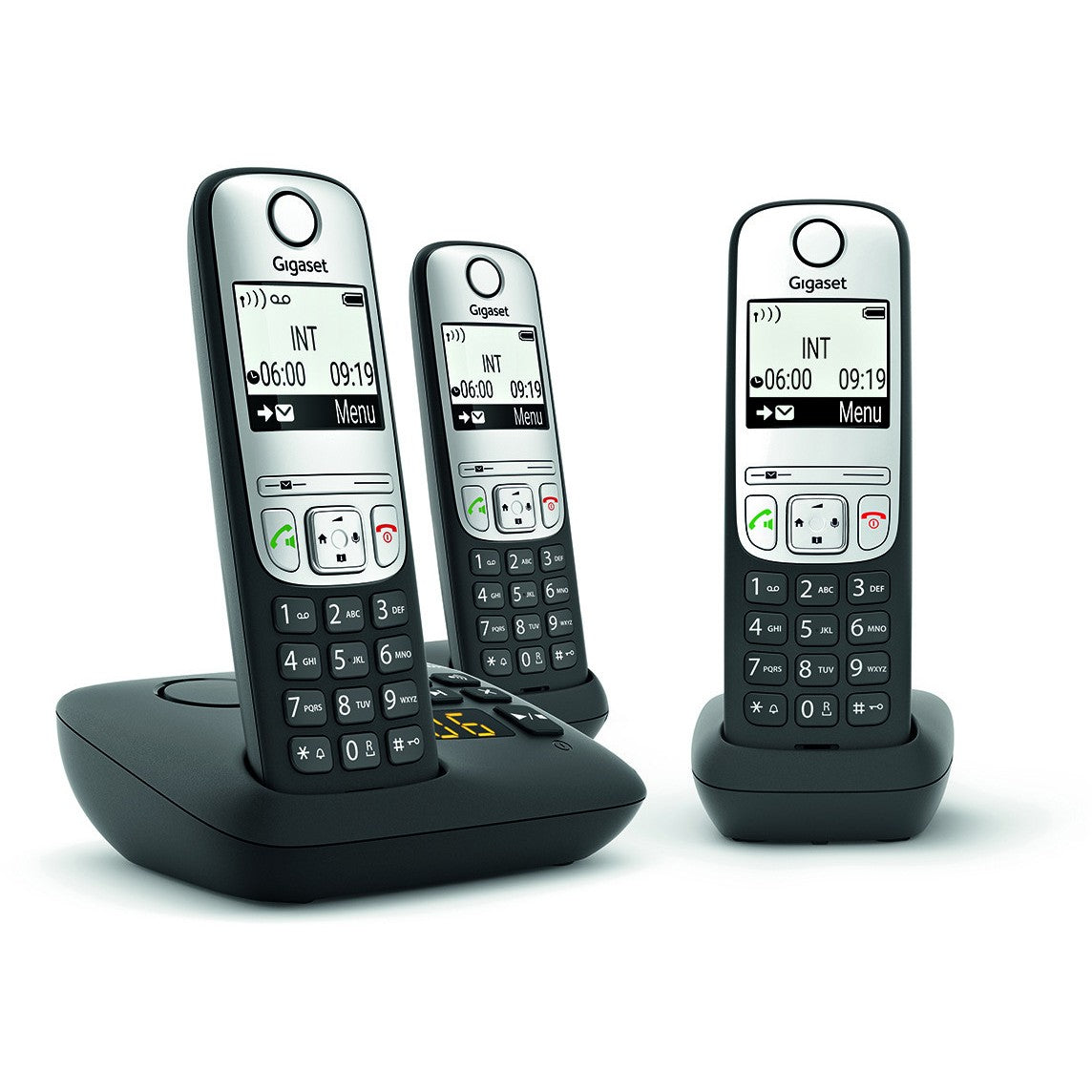 Gigaset A690A Trio. Analogni/DECT telefon. Bežični telefon. Funkcija bez upotrebe ruku. 100 unosa. Identifikacija pozivaoca. Crna.
