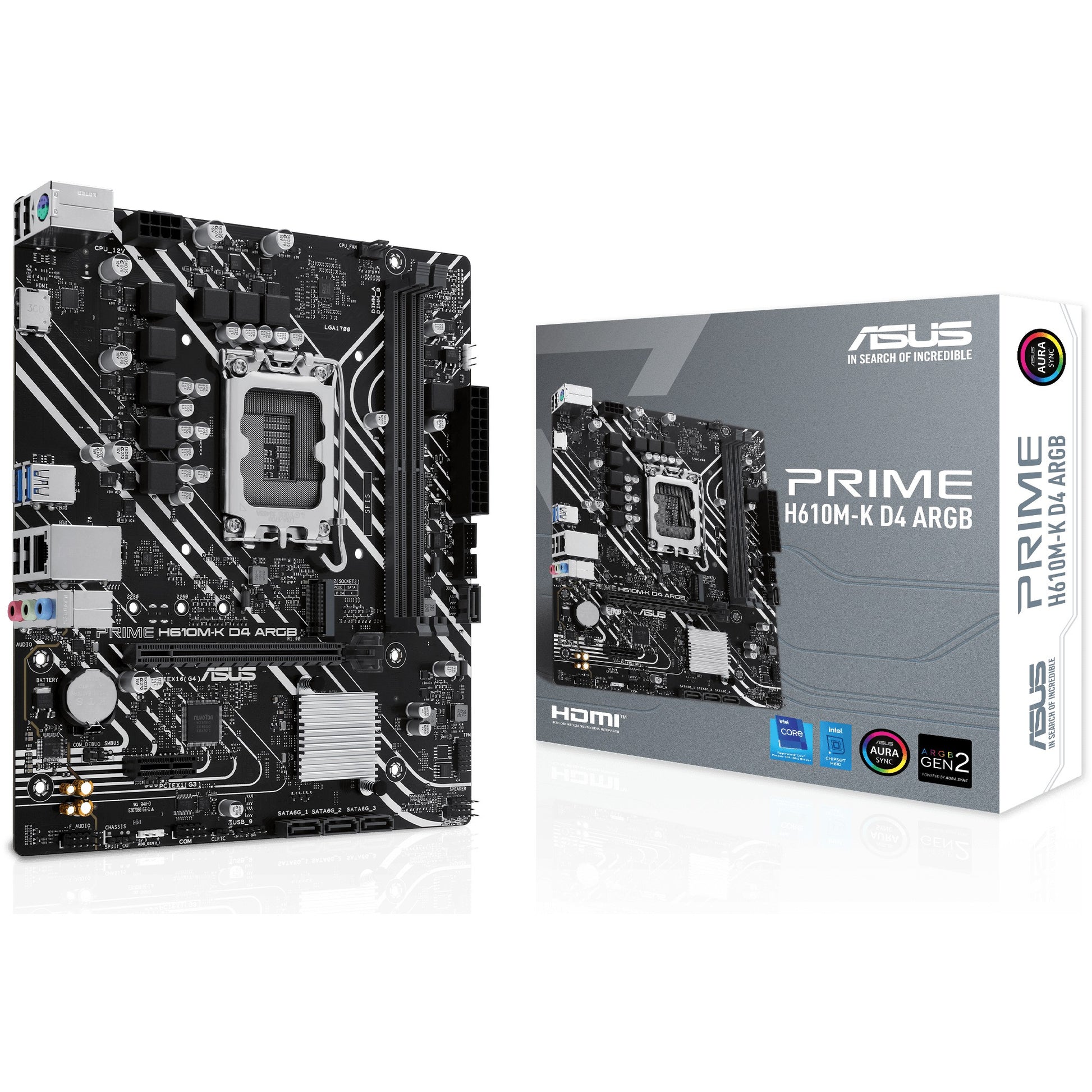 ASUS PRIME H610M-K D4 ARGB. Intel. LGA 1700. Intel® Celeron®. Intel® Pentium® Gold. Intel® Core™ i3. Intel® Core™ i5. Intel® Core™.... LGA 1700. DDR4-SDRAM. 64 GB