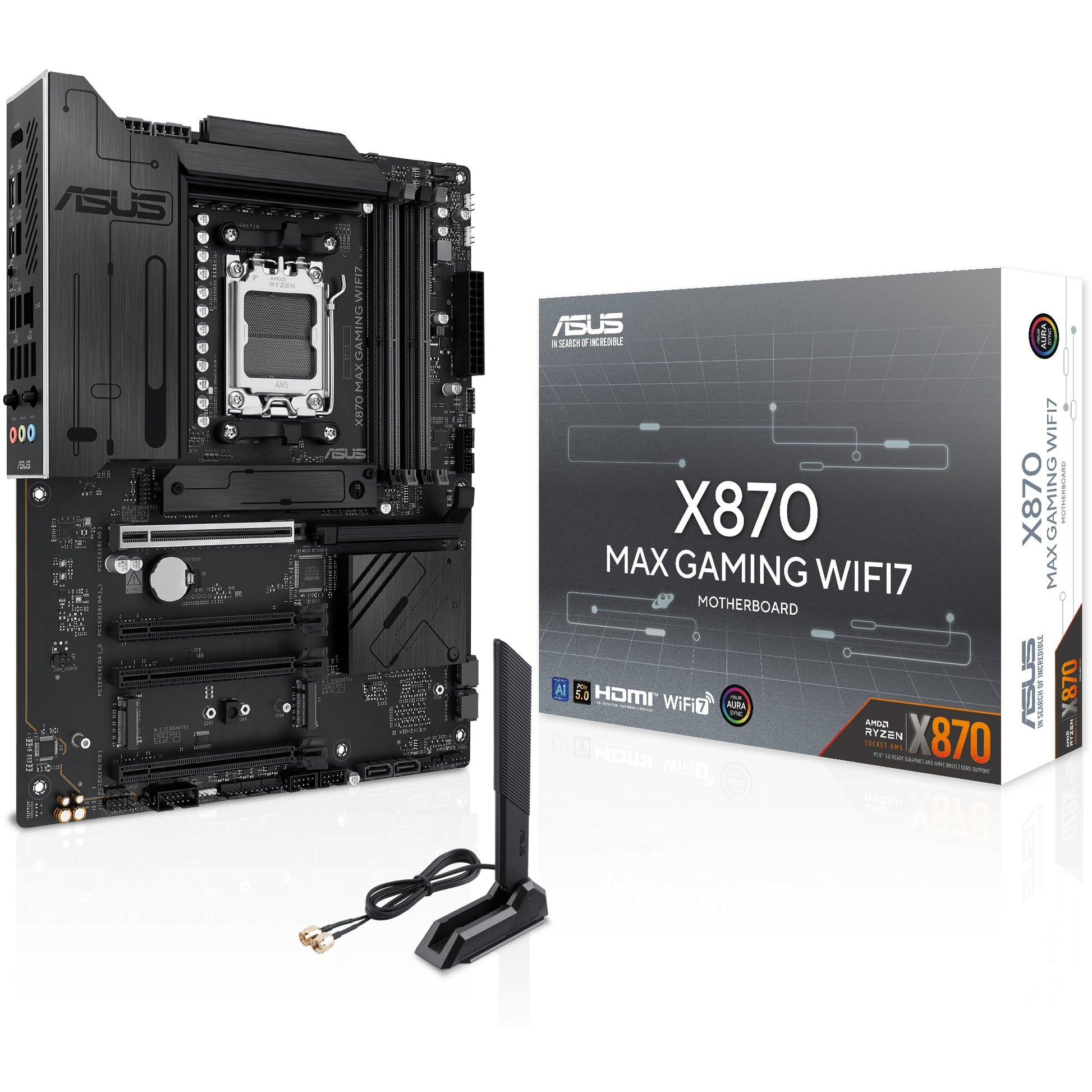 ASUS X870 MAX GAMING WIFI7. AMD. Podnožje AM5. AMD Ryzen 7000 serija. AMD Ryzen 8000 serija. AMD Ryzen 9000 serija. DDR5 SDRAM. 256GB. DIMM