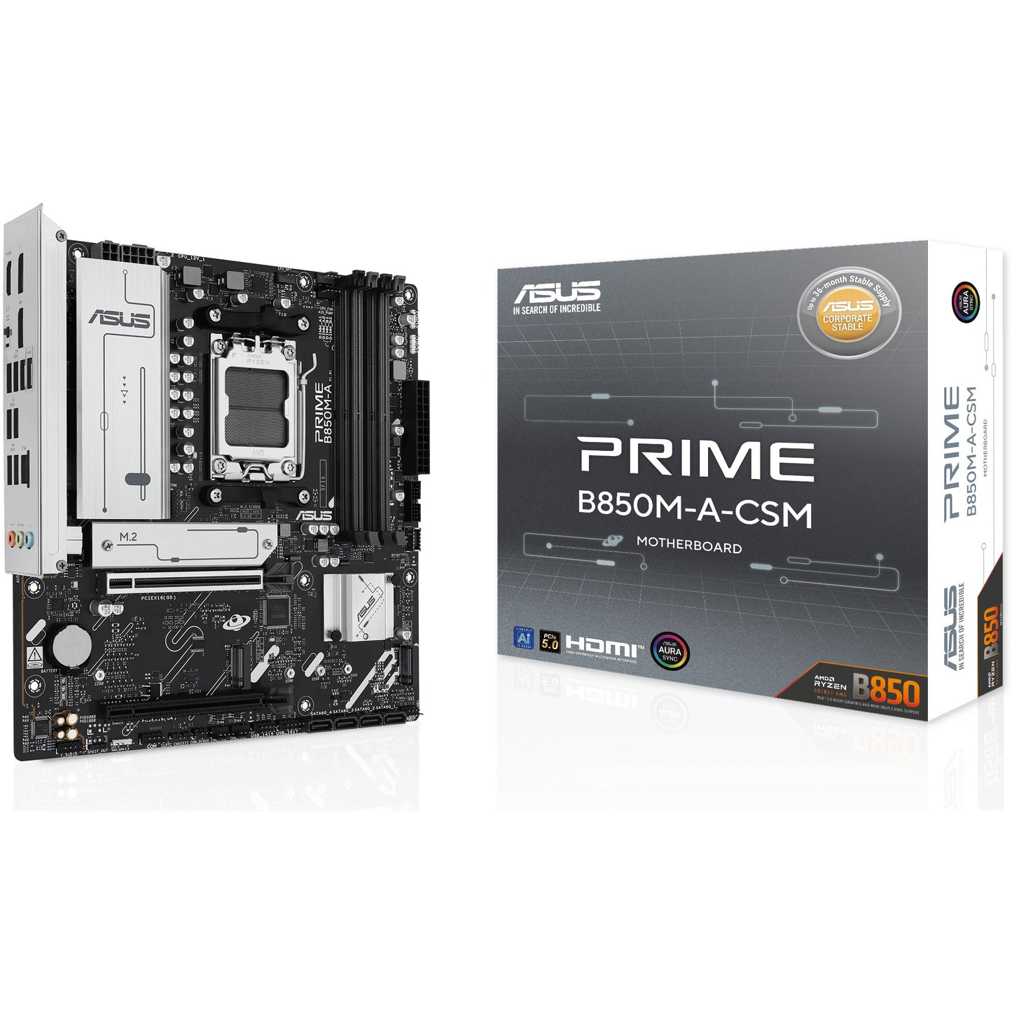 ASUS PRIME B850M-A-CSM. AMD. Podnožje AM5. AMD Ryzen 7000 serija. AMD Ryzen 8000 serija. AMD Ryzen 9000 serija. Podnožje AM5. DDR5 SDRAM. 256GB