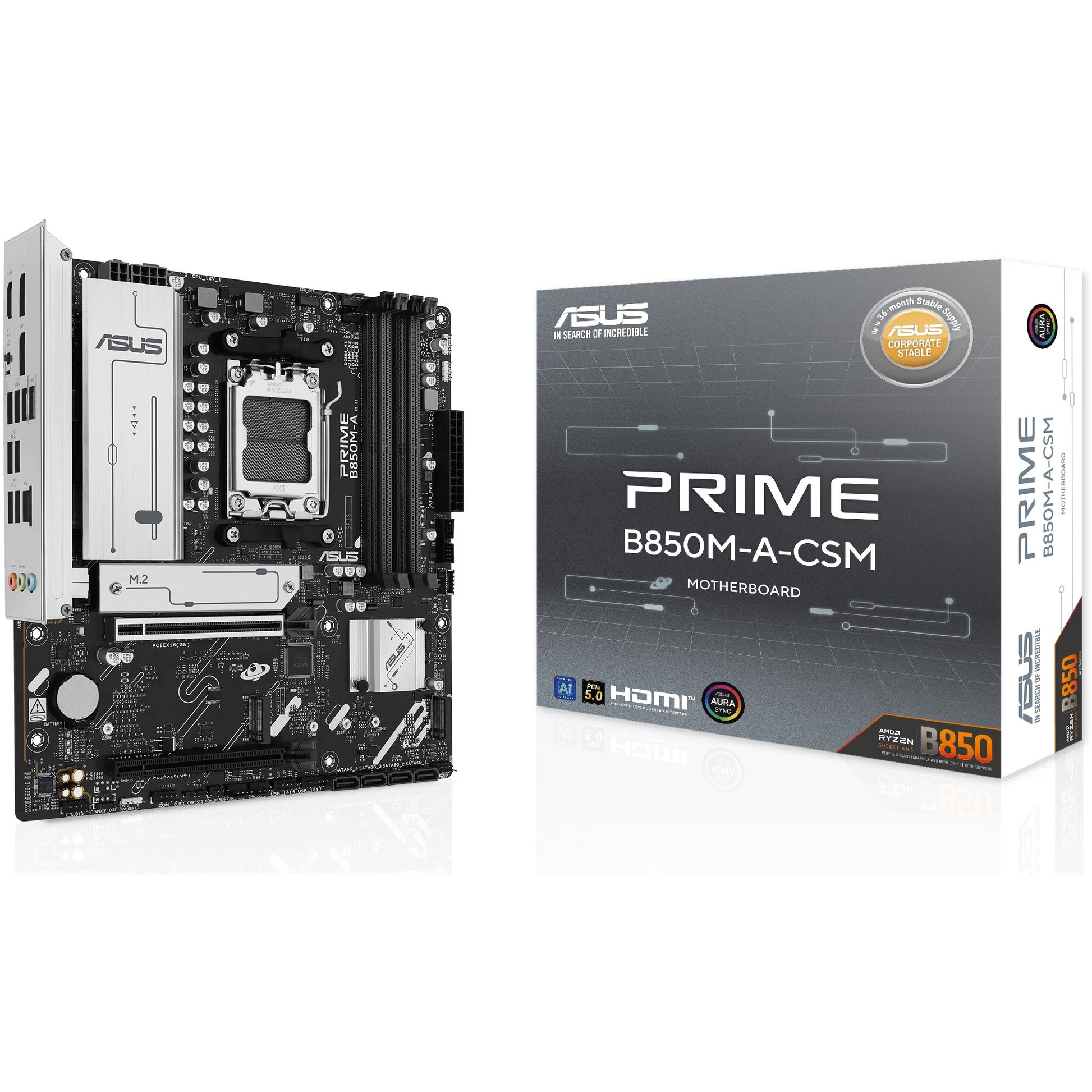 ASUS PRIME B850M-A-CSM. AMD. Podnožje AM5. AMD Ryzen 7000 serija. AMD Ryzen 8000 serija. AMD Ryzen 9000 serija. Podnožje AM5. DDR5 SDRAM. 256GB
