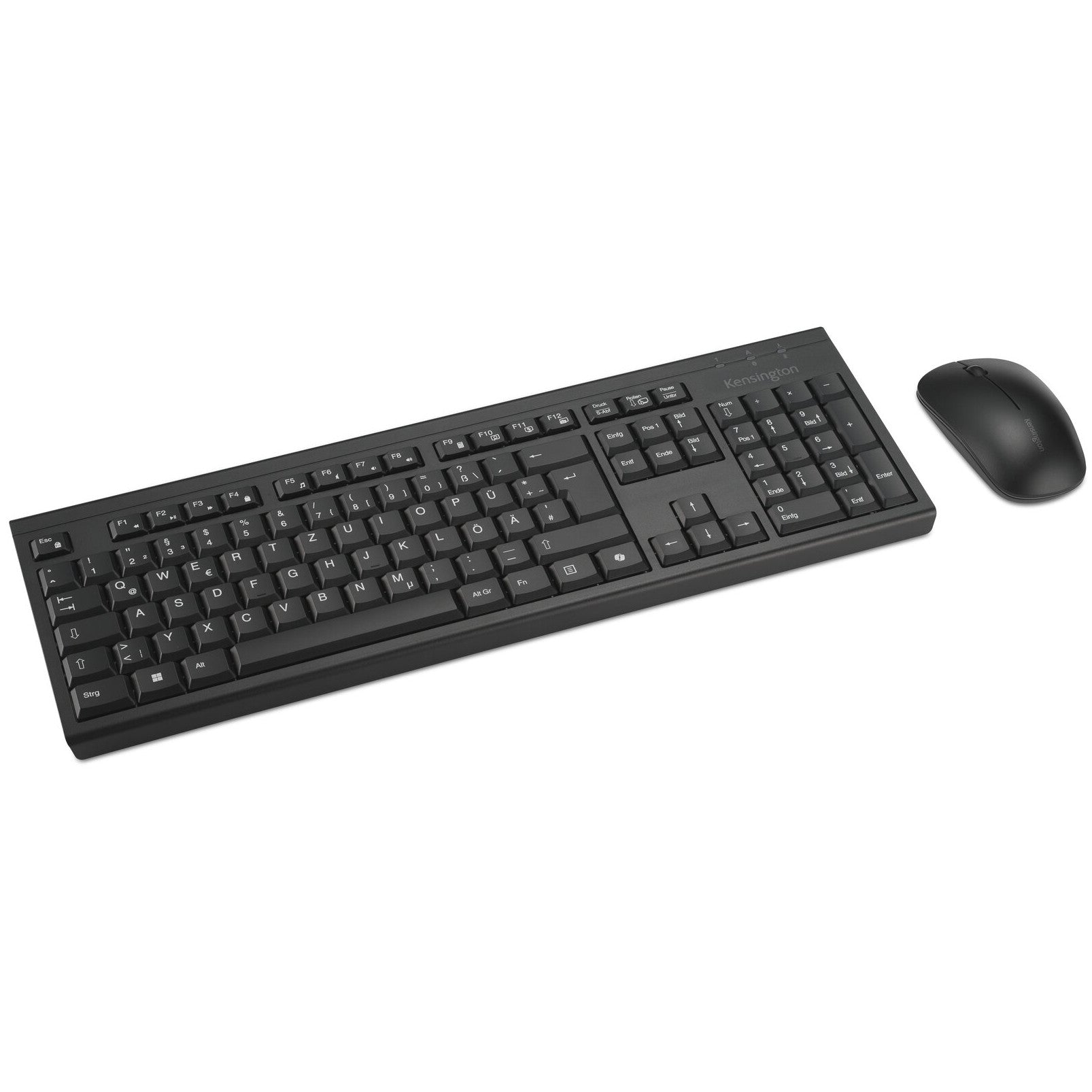 Kensington KM270 EQ set tastature i miša (punjivi) – bežični. RF bežični + Bluetooth. Membranski prekidači. QWERTZ tastatura. Crna. Miš uključen.