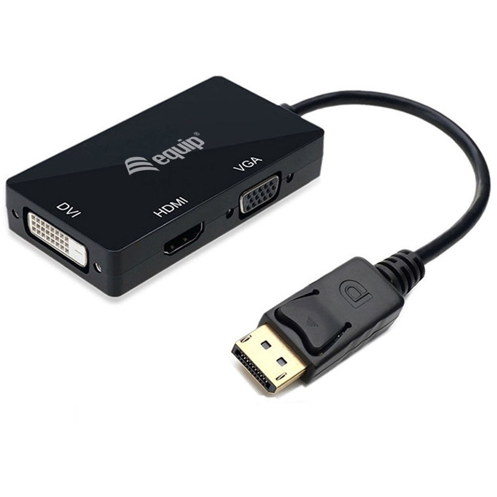 Adapter Equip DisplayPort na VGA / HDMI / DVI. 0,24 m. DisplayPort. DVI-D + VGA (D-Sub) + HDMI. Muški. Ženski. Ravni.
