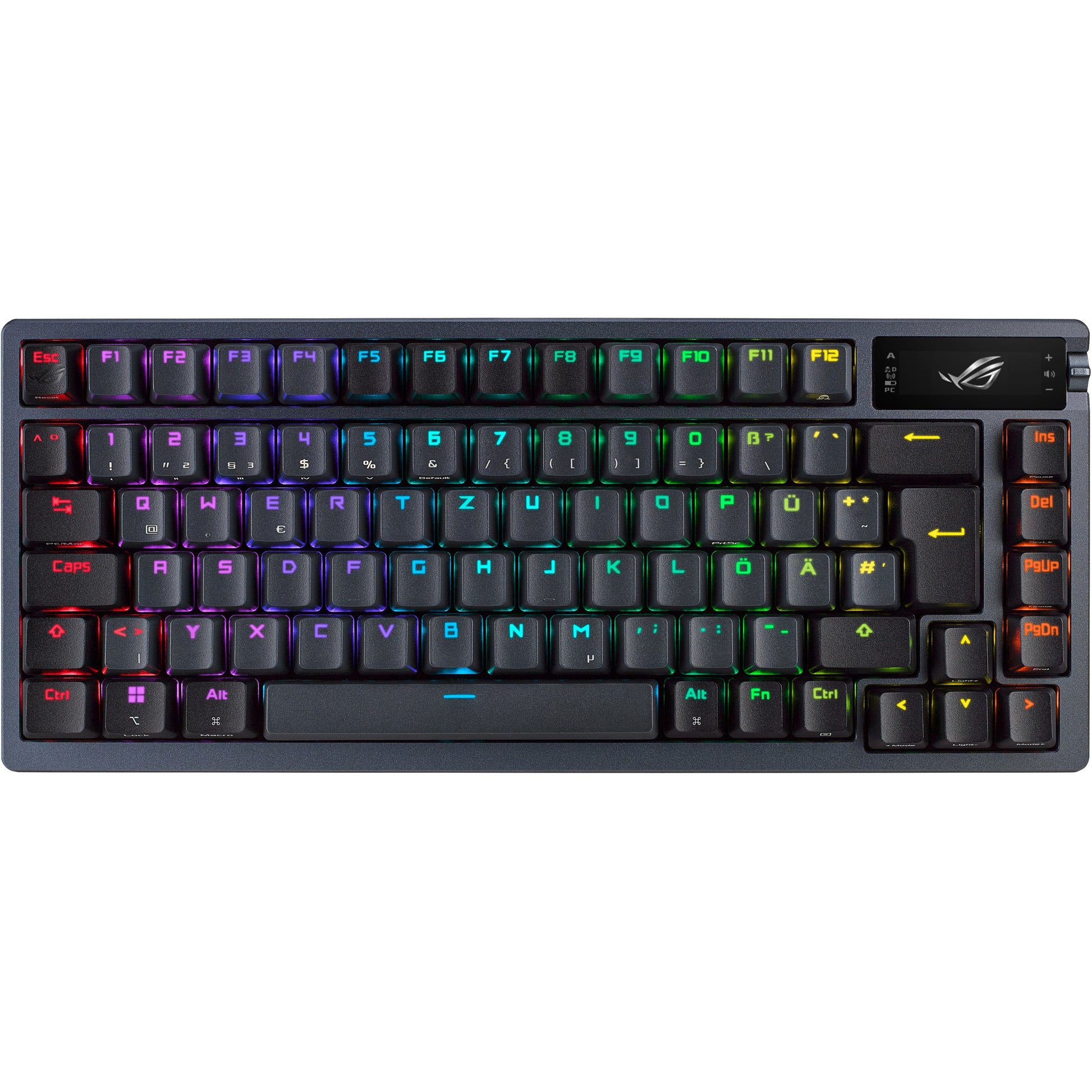 ASUS ROG Azoth. Žični i bežični. USB + RF bežični + Bluetooth. Mehanička tastatura. QWERTY. RGB LED. Crna.