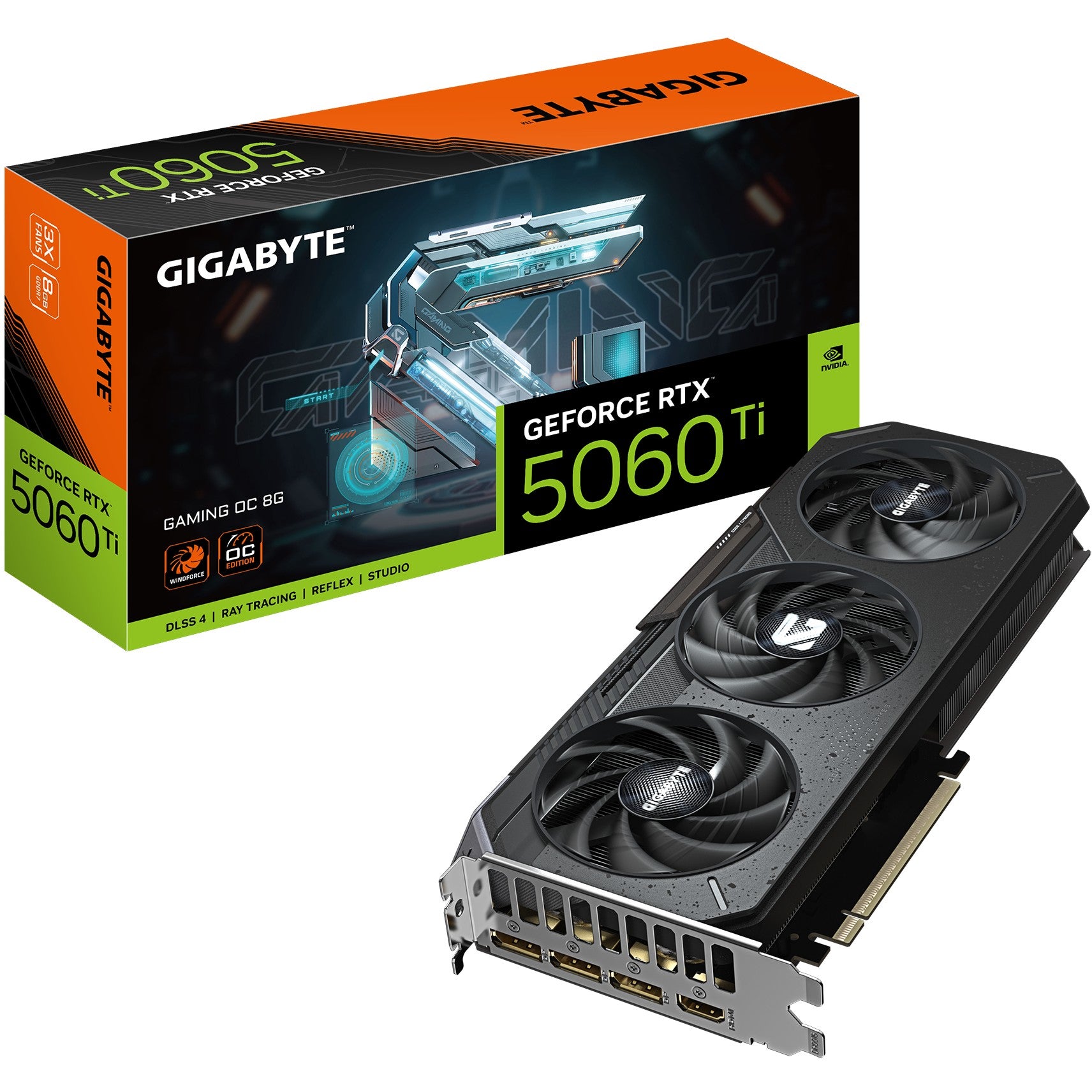 GIGABYTE GeForce RTX 5060 Ti GAMING OC 8G Grafička kartica – 8 GB GDDR7. 128-bit. PCI-E 5.0. Frekvencija jezgra 2647 MHz. 3 x DisplayPort. 1 x HDMI. GV-N506TGAMING OC-8GD. GeForce RTX 5060 Ti. 8 GB. GDDR7. 128-bit. 7680 x 4320 piksela. PCI Express x8 5.0