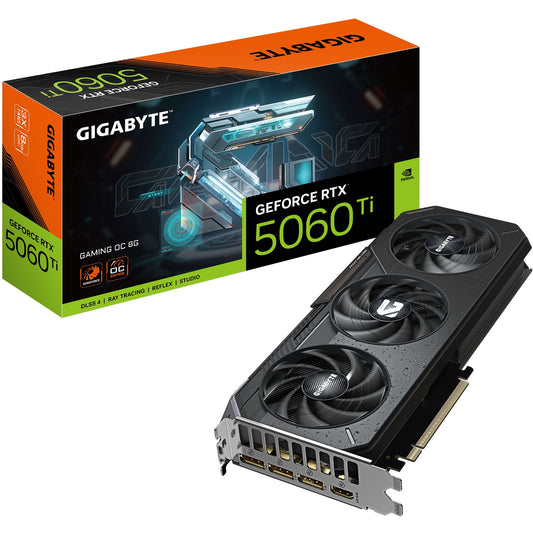 GIGABYTE GeForce RTX 5060 Ti GAMING OC 8G Grafička kartica – 8 GB GDDR7. 128-bit. PCI-E 5.0. Frekvencija jezgra 2647 MHz. 3 x DisplayPort. 1 x HDMI. GV-N506TGAMING OC-8GD. GeForce RTX 5060 Ti. 8 GB. GDDR7. 128-bit. 7680 x 4320 piksela. PCI Express x8 5.0