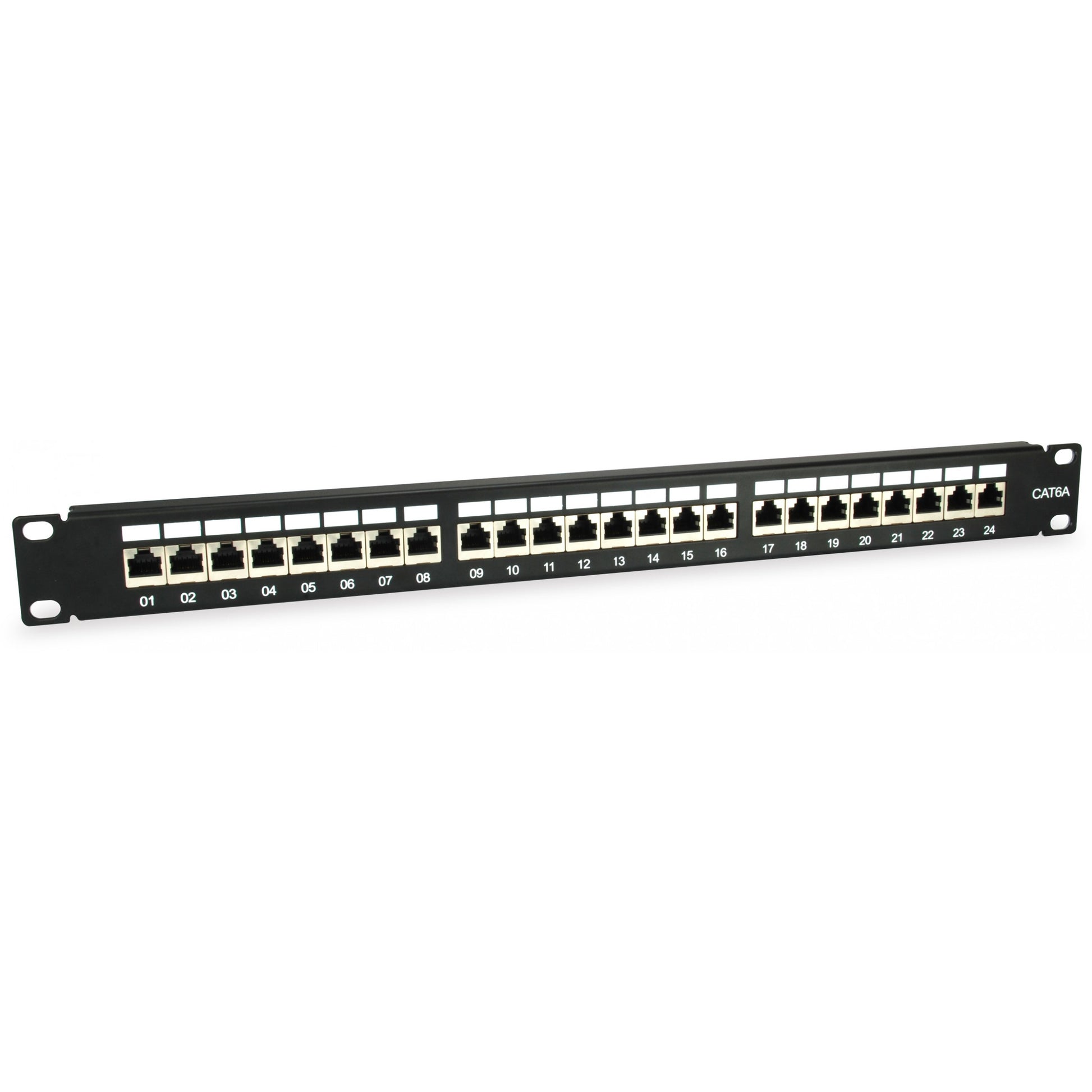 Equip 24-portni Cat.6A oklopljeni patch panel. Crna. RJ-45. Cat6a. Crna. 1U. RoHS. CE.