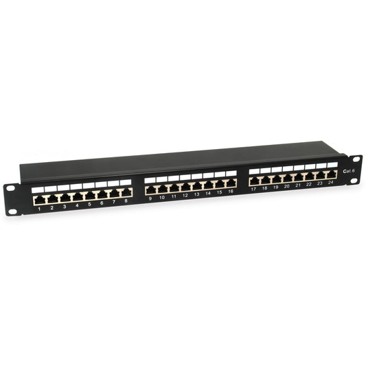 Equip 24-portni Cat.6 oklopljeni patch panel. Crna. Gigabit Ethernet. RJ-45. Cat6. Crna. Montaža u rack. 1U