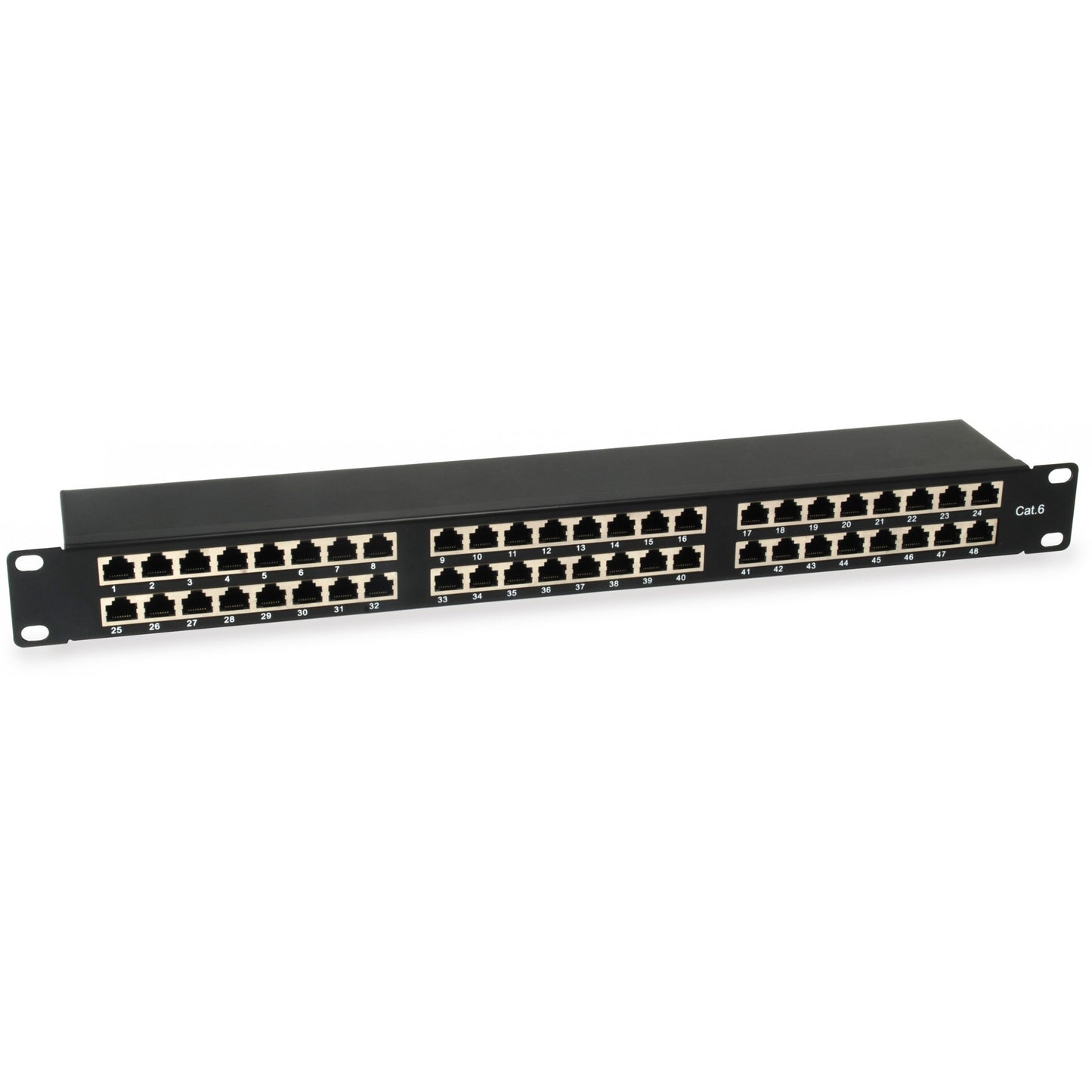 Equip 48-portni Cat.6 oklopljeni patch panel. Crna. RJ-45. Cat6. Crna. Montaža u rack. 1U. RoHS.