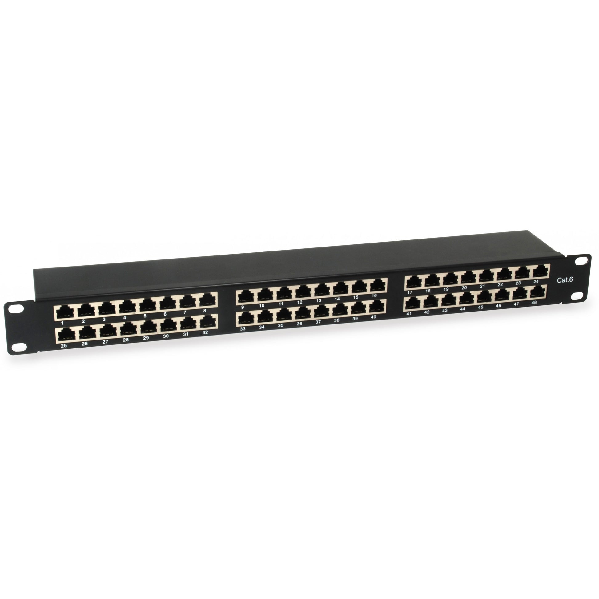 Equip 48-portni Cat.6 oklopljeni patch panel. Crna. RJ-45. Cat6. Crna. Montaža u rack. 1U. RoHS.