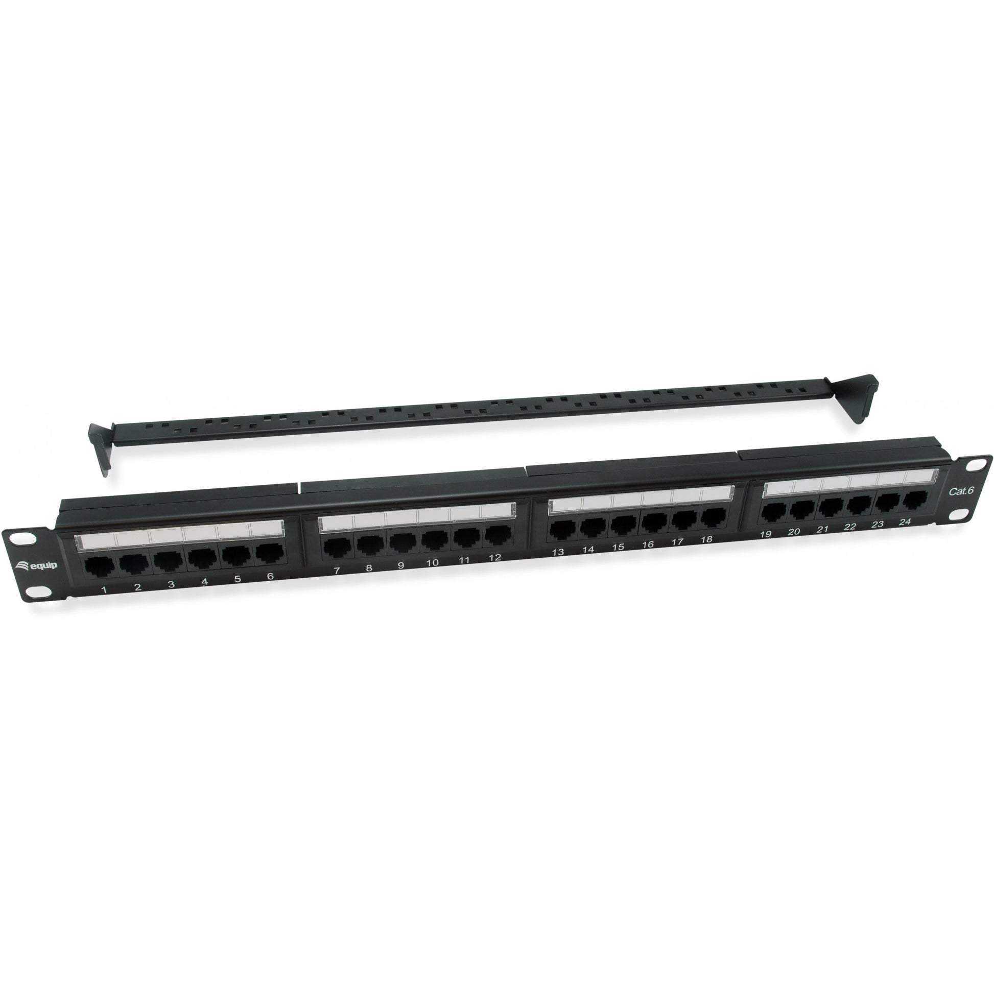 Equip 24-portni Cat.6 neoklopljeni patch panel. Crna. Cat6. 22/26. Crna. ABS sintetički materijal. Čelik. Montaža u rack. 1U.