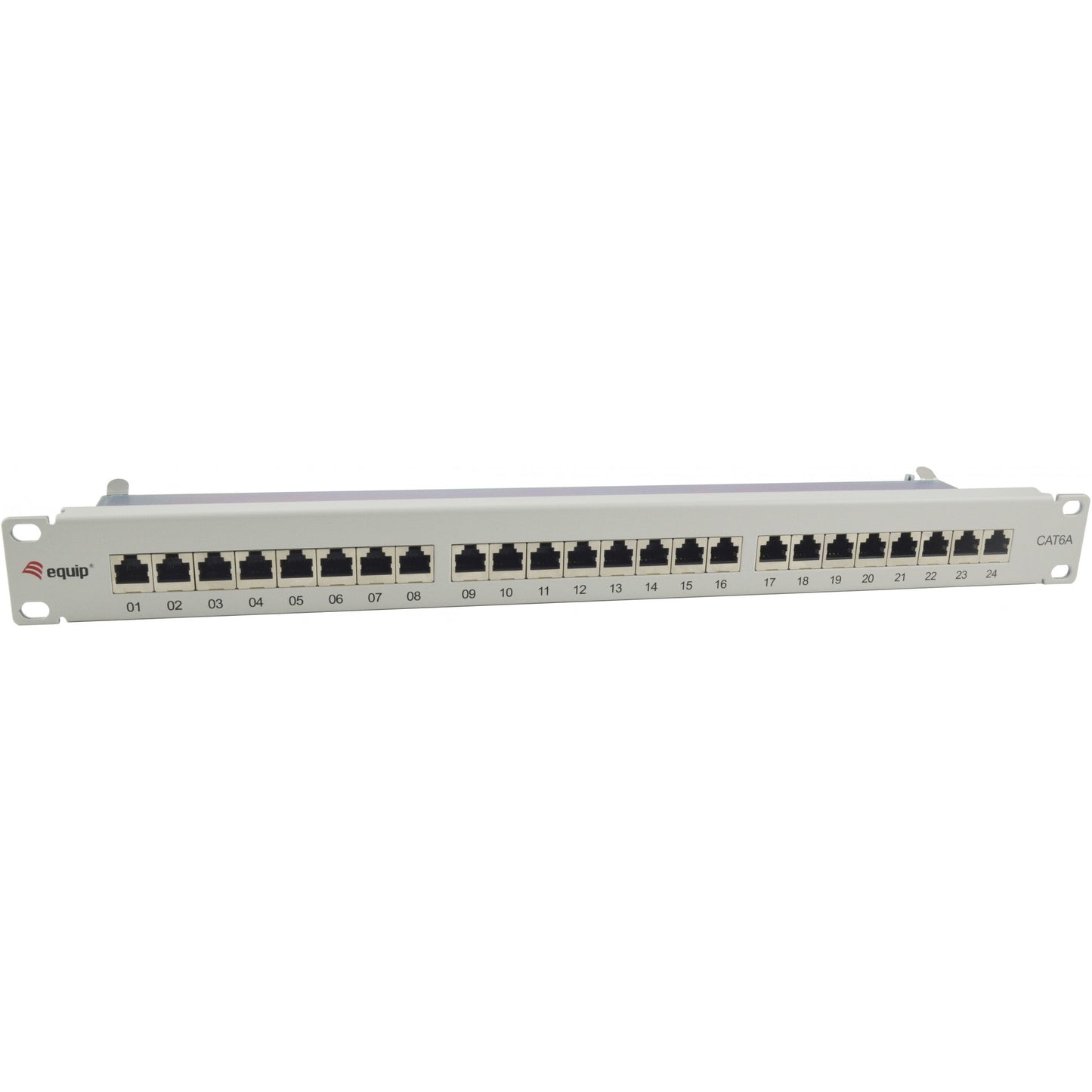 Equip 24-portna Cat.6A zaštićena patch ploča. Svijetlosiva. 10/100/1000Base-T(X). Gigabit Ethernet. 1000 Mbps. RJ-45. Cat6a. Siva.