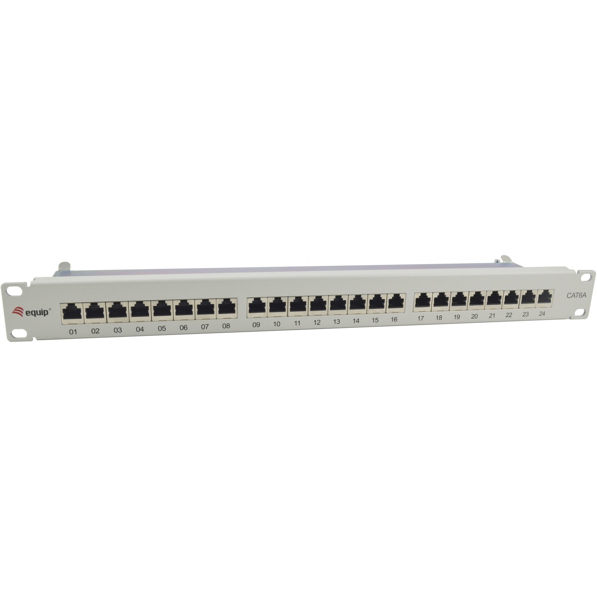 Equip 24-portna Cat.6A zaštićena patch ploča. Svijetlosiva. 10/100/1000Base-T(X). Gigabit Ethernet. 1000 Mbps. RJ-45. Cat6a. Siva.