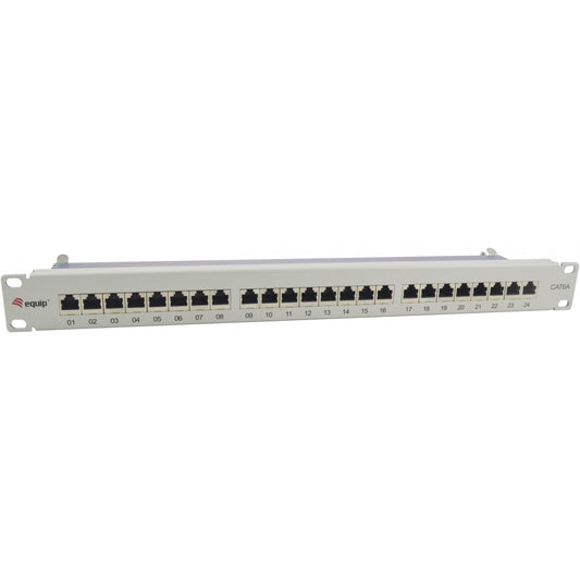 Equip 24-portna Cat.6A zaštićena patch ploča. Svijetlosiva. 10/100/1000Base-T(X). Gigabit Ethernet. 1000 Mbps. RJ-45. Cat6a. Siva.