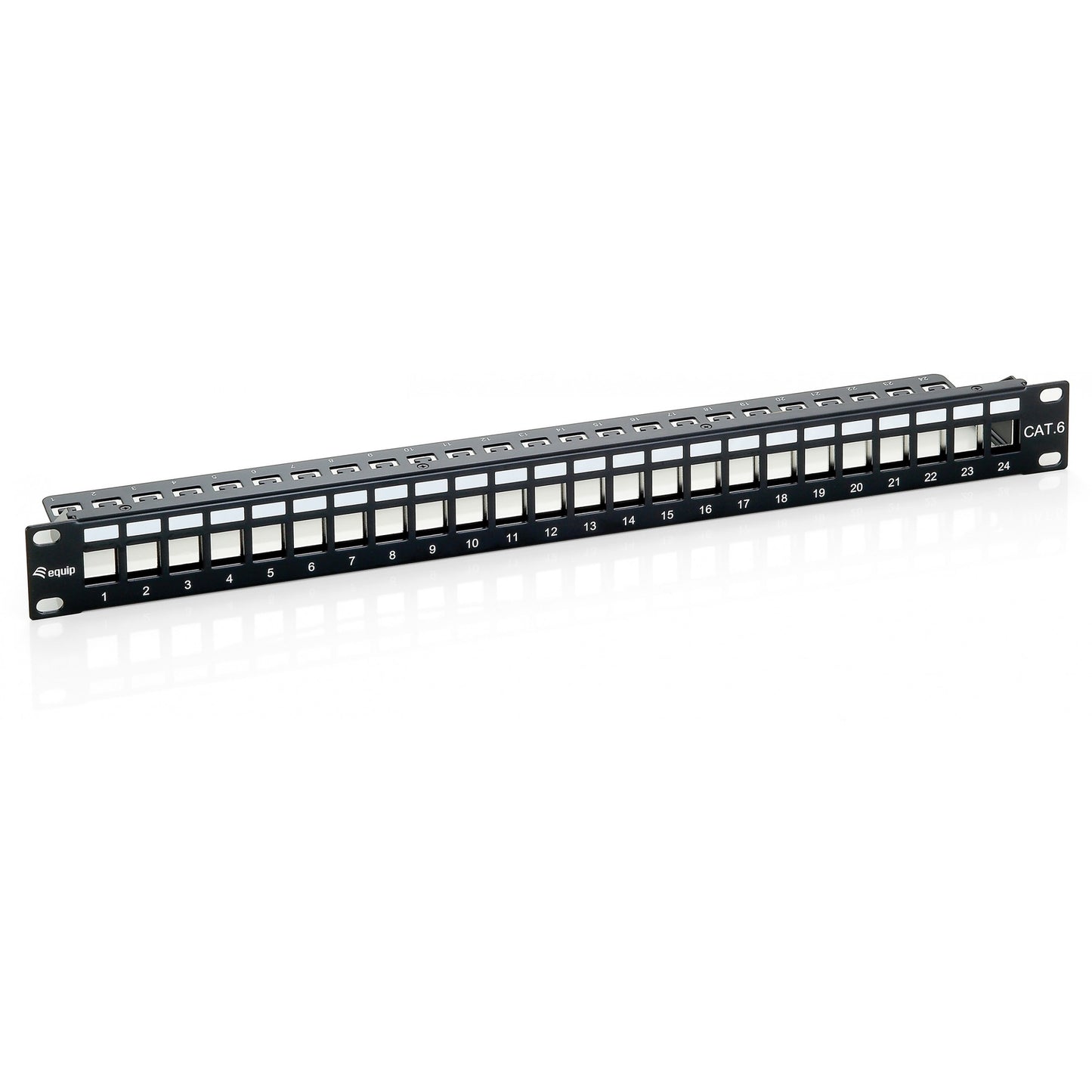 Equip 24-portni Keystone Cat.6 zaštićeni patch panel. Crna. Cat6. Crna. Montaža u rack. 1U. 92,5 mm. 483 mm