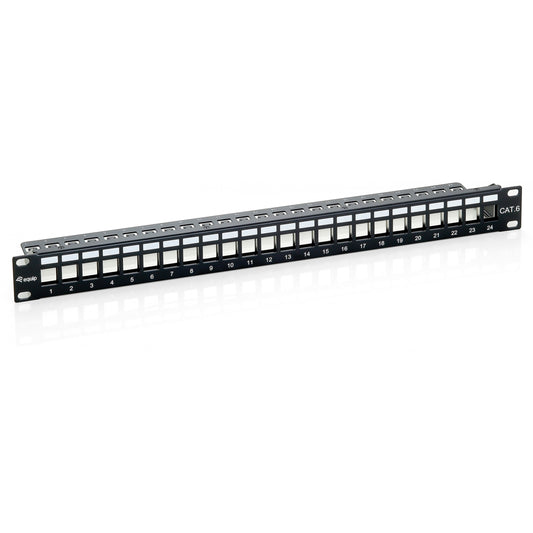 Equip 24-portni Keystone Cat.6 zaštićeni patch panel. Crna. Cat6. Crna. Montaža u rack. 1U. 92,5 mm. 483 mm