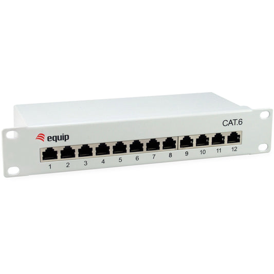 Equip 12-portni Cat.6 oklopljeni patch panel. Svijetlo siva. Gigabit Ethernet. 1000 Mbps. RJ-45. Cat6. Cat6e. Siva. Čelik.