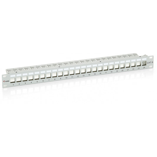Equip 24-portni Keystone Cat.6 zaštićeni patch panel. Svijetlo siva. RJ-45. Cat6. Siva. Metalni. Montaža u rack. 1U