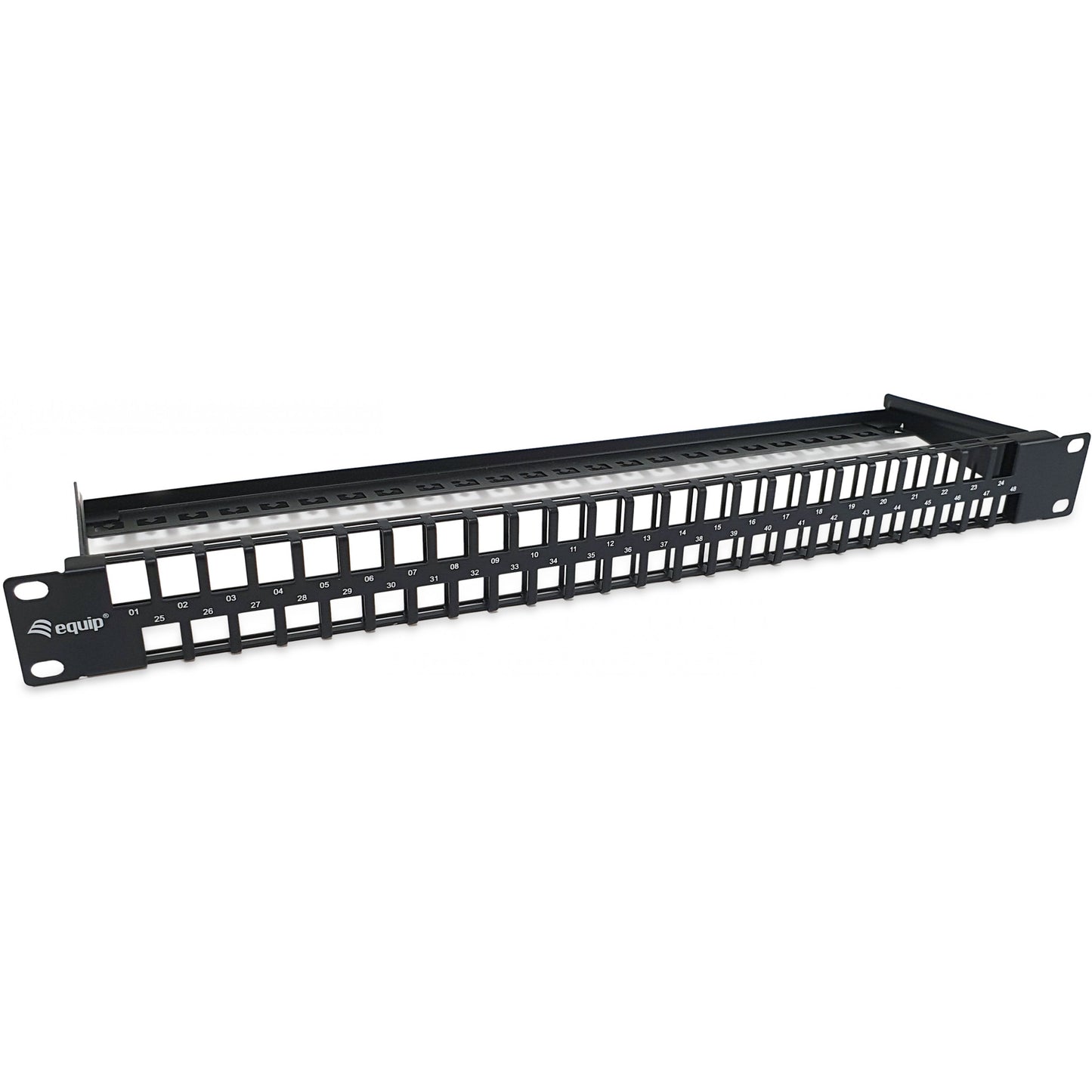 Equip 48-portni Keystone Cat.6 neoklopljeni patch panel. Crna. RJ-45. Cat6. Crna. Čelik. 1U. REACH. RoHS.